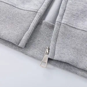 Sweat-shirt à capuche zippé gris pour homme, coupe classique, couleur unie, décontracté, pour l'automne, 100 % coton molletonné tricoté respirant, manches raglan - Product Image 4
