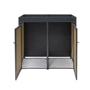 쓰레기통 보관 버킷 아연 도금 강철 휠리빈 커버 나무 문과 야외 금속 휠리빈 상자 - Product Image 3