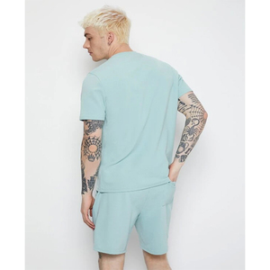 Conjuntos de Camiseta y Pantalones Cortos Deportivos para Hombre, 100% Algodón French Terry, Color Negro Lavado, con Cordón Ajustable, Estampados, Personalizados - Product Image 2