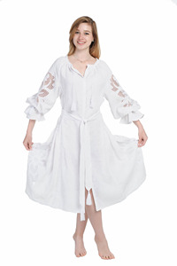 Robe en lin blanc brodée à la main pour femme, collection 2026, très prisée, en tissu de lin respirant de haute qualité, robe blanche polyvalente - Product Image 4