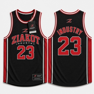 Venta al por Mayor Directa de la Industria, Jersey de Baloncesto Personalizado Más Vendido, Cuello Redondo, Tejido de Canalé, Negro, Rojo y Blanco - Product Image 1