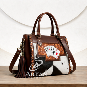 Bolso de mano de cuero de vaca con pelo para mujer, diseño de póker repujado, estilo western, bolso tote, bolso de hombro con diseño de cartas de póker, mini bolso de cuero repujado - Product Image 1