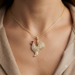 Trendy Stylish Custom Iced <b>Gold</b> Plated 925 Silver Handmade Rooster Lab Grown Diamond Statement <b>Pendants</b> Necklace Charms Unisex - Product Image 2