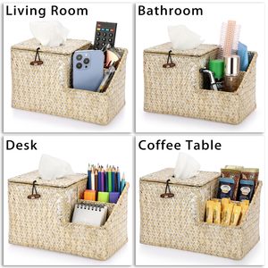 High Quality Eco-Friendly Seagrass Tissue Box <b>Holder</b> Side Organizer Customizable Color Vintage Style Square Shape Tableware for - Product Image 4