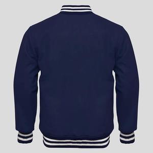 Blouson universitaire unisexe en laine bleu marine personnalisé, coupe bomber, coupe-vent, respirant, avec fermeture à boutons-pression, idéal pour l'hiver, vente en gros - Product Image 2