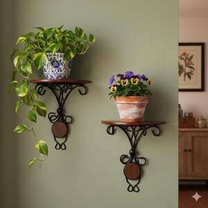 ชุดขายึดติดผนังตกแต่งบ้าน 2 ชิ้น – ชั้นวางของติดผนังไม้มะม่วงและเหล็กทองเหลืองสำหรับห้องนั่งเล่น ห้องนอน ทางเดิน - Product Image 2