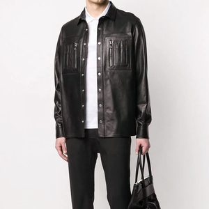 Customizable Design Men's Loose Bottom 100% Leather Shirt with Horn Buttons Eco-Friendly Anti-Bacterial Windproof & Breathable - Product Image 1