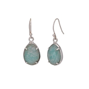Pendientes colgantes de amazonita natural con engaste de puntas, plata de ley 925, piedra verde ovalada, joyería al por mayor. - Product Image 3