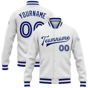 Chaqueta Varsity Blanca para Hombre, Personalizable con Nombre y Número, Impresión por Sublimación, Ropa Casual de Otoño, Corte Regular, Cuello Alto, Fabricante OEM - Product Image 1