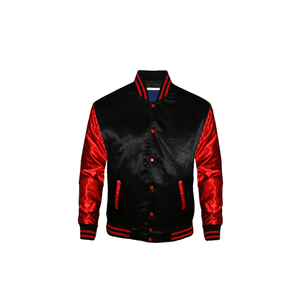 Blouson aviateur pour homme, style varsity, noir et rouge, avec fermeture éclair, vêtement d'extérieur tendance - Product Image 1
