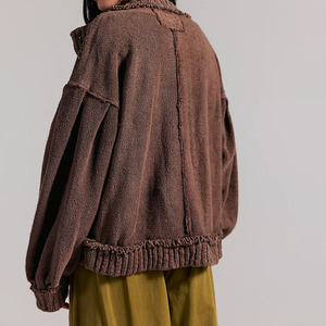Cárdigan de Punto Personalizado para Mujer, 100% Acrílico, Color Sólido, Manga Abullonada, Cuello Redondo, Cierre de Botones, Estilo Casual para Otoño - Product Image 2