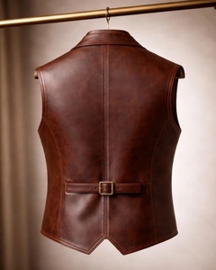 Chaleco de Cuero Marrón Clásico para Motociclistas, Corte Personalizado, Diseño Elegante con Solapa, Envío Rápido Disponible - Product Image 2