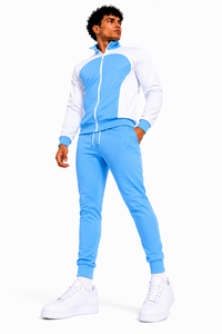 Premium Custom Teamwear <b>Tracksuit</b> <b>White</b> & Sky Blue Full Zip Sports Training Set - Product Image 3