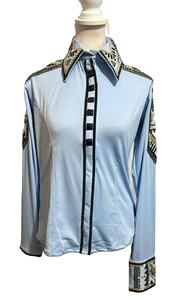 Camisa de espectáculo occidental de vaquera hecha a mano para montar a caballo, estampado blanco en tela de tafetán elástico, ropa ecuestre - Product Image 2