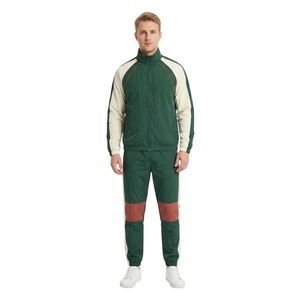 Conjuntos Cortavientos de Nylon y Poliéster, Chaqueta Colorblock Verde Crema, Ropa Deportiva Casual para Correr y Fitness - Product Image 1