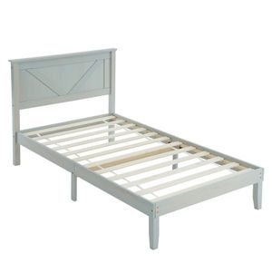 Twin Size Solid Oak <b>Platform</b> <b>Bed</b> <b>Frame</b> with Hand Carved Headboard Gray Wash Finish Rustic Style for Farmhouse Soft <b>Bed</b> Storage - Product Image 1
