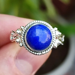 <b>Lapis</b> <b>Lazuli</b> <b>Ring</b> 925 Sterling Silver Handmade Boho Statement Promise Jewelry for Women Natural Round Shape Gemstone Jewelry - Product Image 5