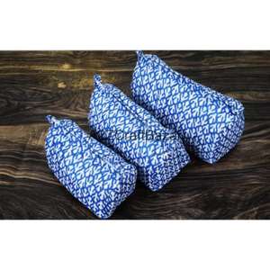 Estuche de Viaje Multifuncional Ecológico de Algodón Hecho a Mano con Estampado de Bloques, con Cierre, en 3 Tamaños, para Guardar Maquillaje - Product Image 3