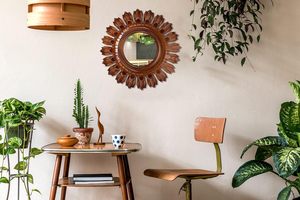 Vintage Sunburst <b>Round</b> <b>Wall</b> <b>Mirror</b> Decorative Wooden Frame Accent <b>Mirror</b> for Living Room Bedroom Entryway - Product Image 2