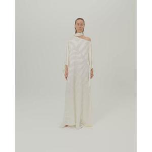 Robe de soirée élégante asymétrique à une épaule, longueur ras du sol, en mousseline de couleur unie, avec drapé asymétrique et manches longues - Product Image 3
