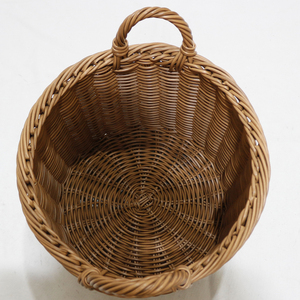 Handwoven <b>Plastic</b> Rattan Round Storage <b>Basket</b> Set Nesting Laundry Bins Double Loop Handles - Product Image 3