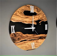 Reloj de Pared de Resina Epoxi y Madera Estilo Antiguo, Borde Natural, Diseño Art Deco, Pantalla de Una Sola Aguja, Funciona con Batería