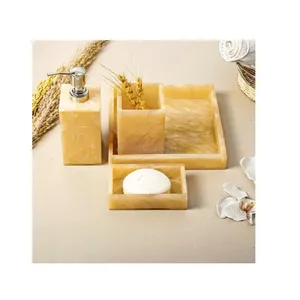 Juego de baño personalizado moderno con atractivo diseño amarillo jaspeado Serie de accesorios de precio razonable - Product Image 1