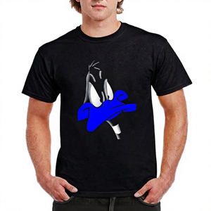 T-shirt noir pour homme à motif lettres Daffy Duck, manches régulières, col rond, coupe ajustée, 100% coton toile respirant - Product Image 2