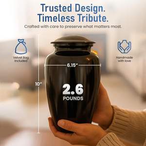 Urna Funeraria Moderna para Cenizas, Urna Grande para Hombre y Mujer, 200 Pulgadas Cúbicas, Incluye Bolsa de Almacenamiento de Terciopelo, Negra - Product Image 3