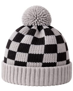Gorro de Punto Personalizado a Cuadros Grises y Negros, Gorro de Invierno Cálido con Pompón, Gorro de Punto Grueso Unisex, Gorro con Logo Personalizado, Proveedor OEM - Product Image 1