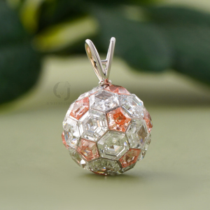 14K Yellow Gold 8.50 CT Lab Grown Diamond Ball Pendant Hexagon Pentagon Cut Pink White Near Colorless Invisible Setting Charm - Product Image 1