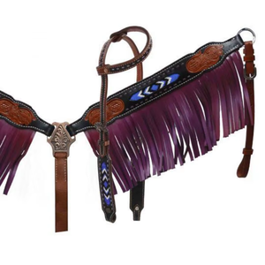 Ensemble de harnais western en cuir fait main de qualité supérieure avec franges, têtière à une oreille, équipement d'équitation durable, OEM - Product Image 2