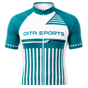 Maillot de Ciclismo Blanco y Verde Azulado de Manga Corta con Cremallera Completa, Secado Rápido, Transpirable, para Ciclismo de Carretera y Deportes de Alto Rendimiento - Product Image 1