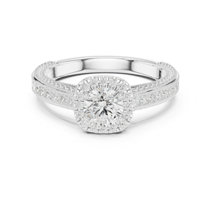 Bague de fiançailles en or blanc 14 carats avec diamant rond cultivé en laboratoire pour femmes |   Nouveau diamant cultivé - Product Image 1