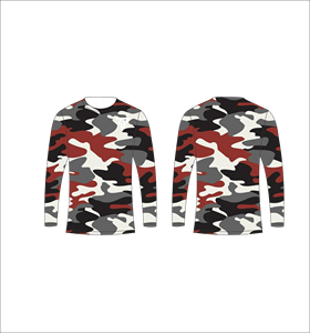 Camiseta de manga larga para hombre, sublimada, con estampado de camuflaje rojo, para caza, pesca, deportes atléticos y entrenamiento. - Product Image 4
