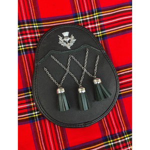 Custom Thistle Black Vegan Leather Kilt Sporran Scottish Traditional 3 Tassels Kilt Sporran With <b>Belt</b> <b>Chain</b> - Product Image 2