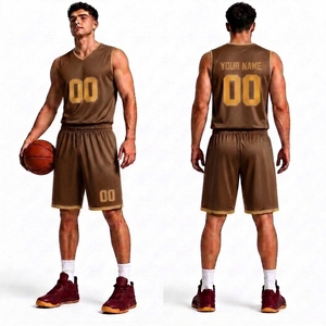 Maillot de basket-ball unisexe marron sans manches, col en V, nom/numéro personnalisé, polyester sublimé anti-humidité, été/printemps - Product Image 1