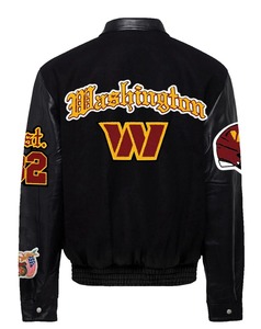 Veste universitaire en laine et cuir style Old English des Washington Commanders, noire - Product Image 2
