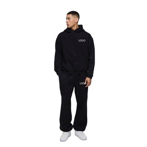 Pantalon large à capuche noir surdimensionné et lavé à l'acide avec LOGO personnalisé Pantalon haut pour homme Streetwear à épaules tombantes Survêtement d'hiver grande taille - Product Image 1