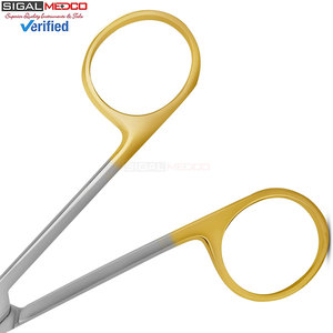 Tijeras de laboratorio de carburo de tungsteno Iris de 4.5 pulgadas con mango curvo de anillo dorado, 5 veces más resistentes, instrumento quirúrgico manual de acero inoxidable, CE - Product Image 5