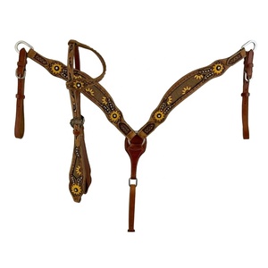 Exclusivo 100% de cuero de vaca occidental de una sola oreja con cuentas Headstall y conjunto de cuello de pecho al por mayor fabricante - Product Image 2