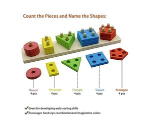 Rompecabezas de Madera para Clasificar y Apilar Formas, Juguete de Aprendizaje Montessori, Juego de Bloques Educativos para Combinar Colores para Niños Pequeños - Product Image 3