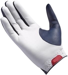 Gants de golf en cuir Cabretta pour hommes de haute qualité Logo personnalisé anti-dérapant respirant utilisation sportive pour la main gauche couleur blanc bleu - Product Image 2