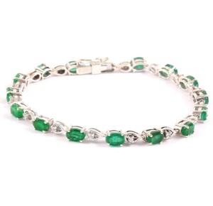 Natural Emerald Charm <b>Bracelet</b> in Sterling Silver White Gold Plated Luxury Green <b>Gemstone</b> Jewelry for Women Party Gift - Product Image 1