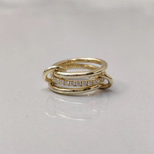 Yellow Gold Multi Link Connector <b>Ring</b> Round Cut Moissanite Sterling <b>Silver</b> Interlocking Engagement Wedding <b>Statement</b> <b>Ring</b> Set - Product Image 3