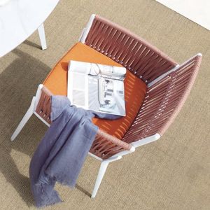 <b>Orange</b> Rope Woven Outdoor <b>Armchair</b> with White Aluminum Frame Stylish Patio Furniture - Product Image 4