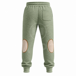 Ensemble de survêtement matelassé vert pour homme avec capuche et patchs marron, manches longues, tenue décontractée d'automne, pantalon uni avec cordon de serrage - Product Image 5