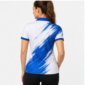 Polo à manches courtes pour femme, blanc et bleu roi, avec logo personnalisé, séchage rapide, sublimation, vêtements de sport pour le golf - Product Image 2