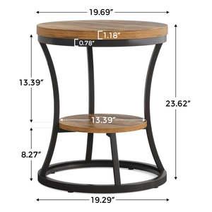 Table d'appoint ronde à 2 niveaux en bois d'acacia massif avec structure en métal noir pour salon, chambre, hôtel, meubles de maison - Product Image 4