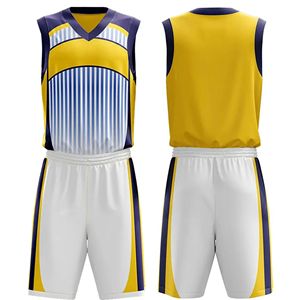 Ensemble de maillots de basket-ball personnalisés sans manches, col rond, jaune, marine, blanc, polyester respirant, toutes saisons, uniformes pour hommes - Product Image 6